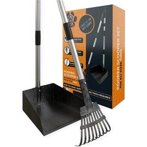 Dog Pooper Scooper | Large Heavy Duty Tray & Rake . Long Adjustable Metal Poles